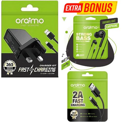 Oraimo Charger For SmartPhone (Charger Head,Cable) +Gifts
