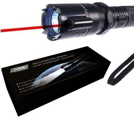 Self Defense Police Torch With Electric Shock And Laser Pointer Black