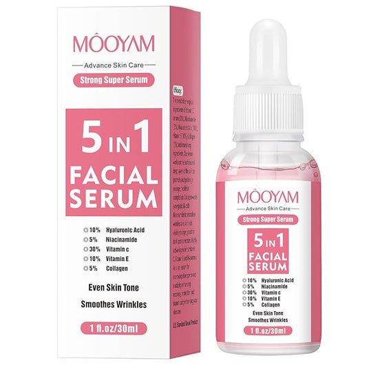5 In 1 Vitamin C Face Serum for Women, Hyaluronic Acid, Vitamin E & Collagen Serum for Face, Dark Spot & Anti Wrinkle & Moisturizer Facial Serum, 30% Vit C Oil Serums (30ml)