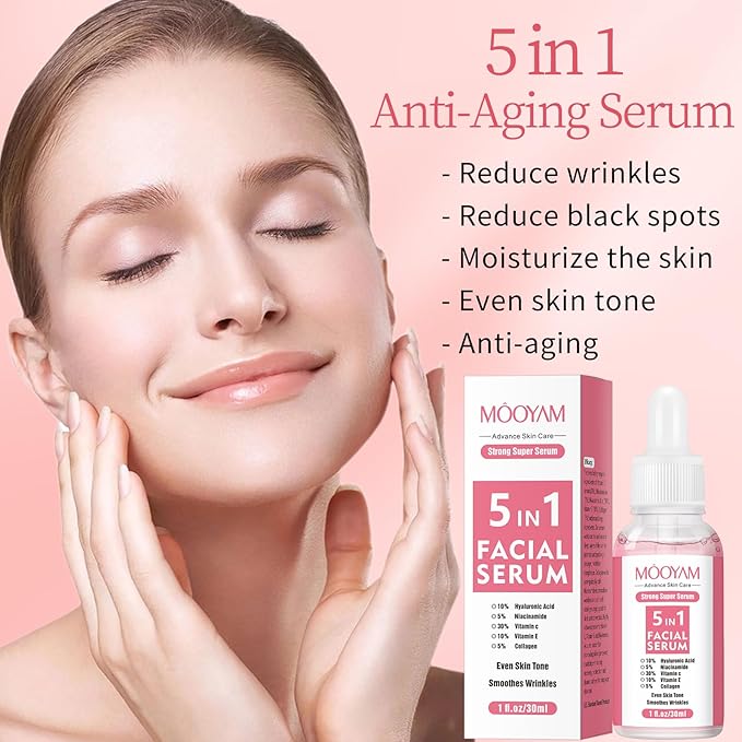 5 In 1 Vitamin C Face Serum for Women, Hyaluronic Acid, Vitamin E & Collagen Serum for Face, Dark Spot & Anti Wrinkle & Moisturizer Facial Serum, 30% Vit C Oil Serums (30ml)